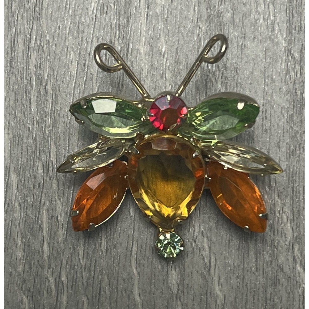 Vintage Juliana D&E Brooch‎ Topaz Tear Drop Body 3 Wing Fly Bug Bee